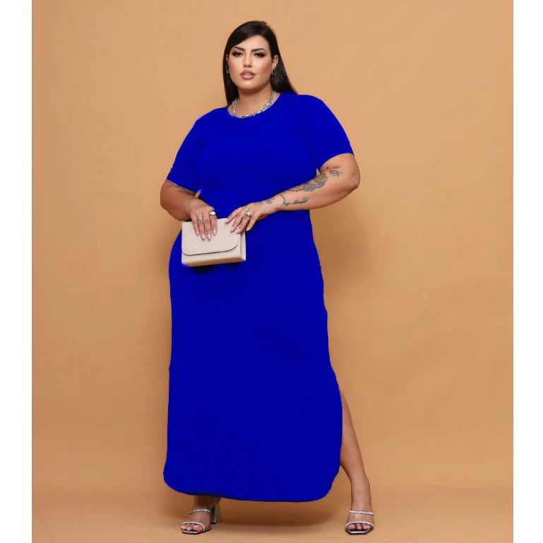 Vestido Longo Curve Curvy Plus Size com Fenda Estampado e Liso