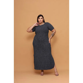 Vestido Longo Curve Curvy Plus Size com Fenda Estampado e Liso