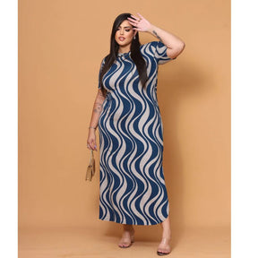 Vestido Longo Curve Curvy Plus Size com Fenda Estampado e Liso