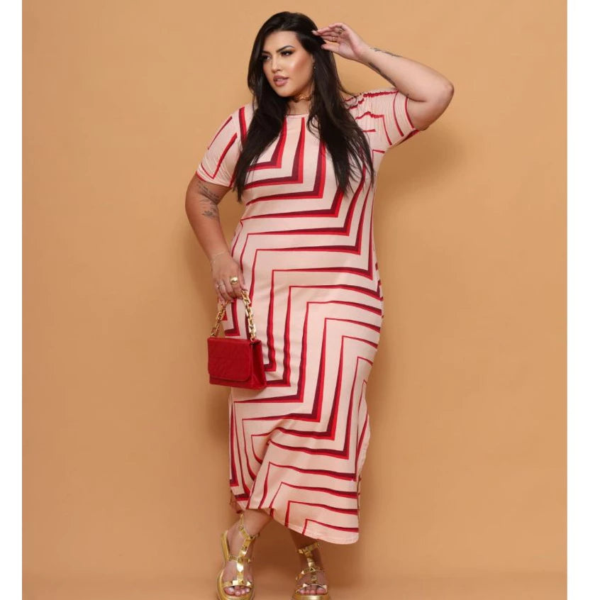 Vestido Longo Curve Curvy Plus Size com Fenda Estampado e Liso