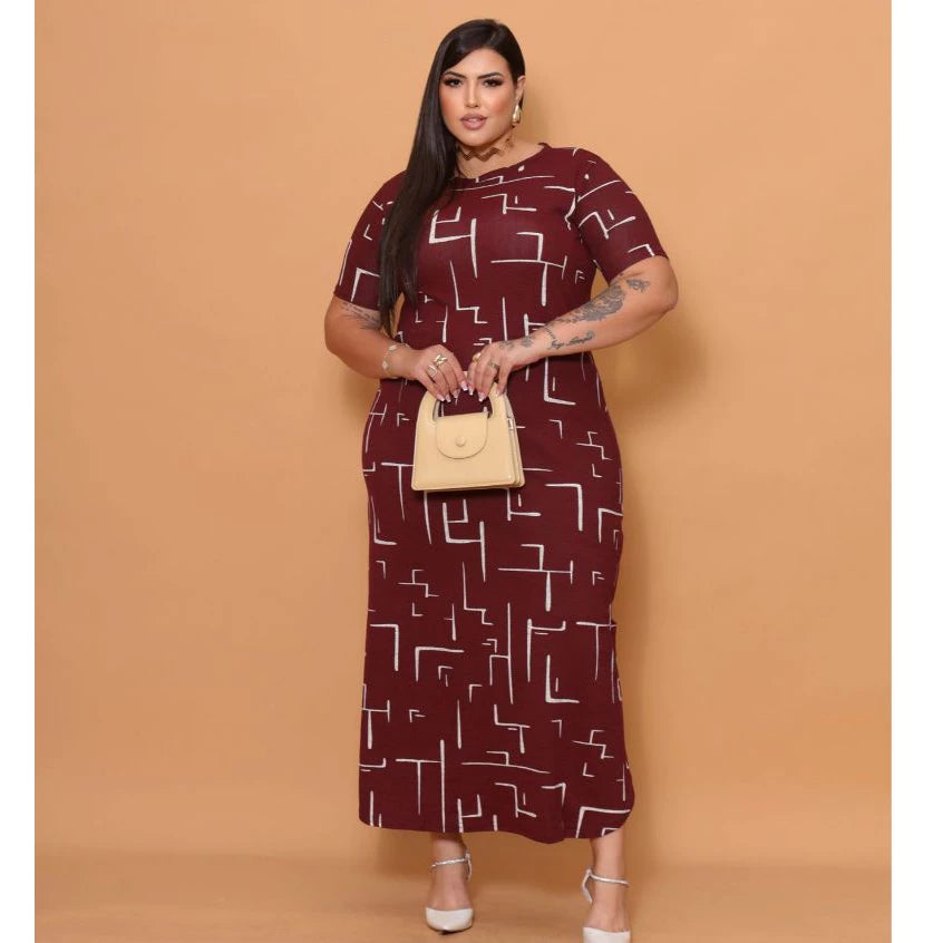 Vestido Longo Curve Curvy Plus Size com Fenda Estampado e Liso